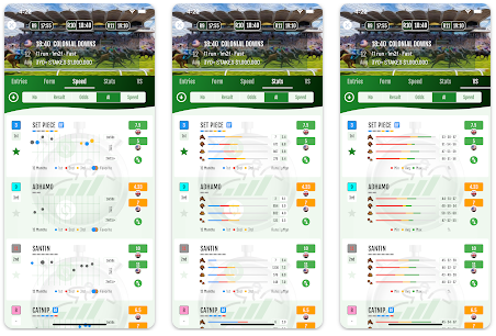 Screen shots of the racing assets app